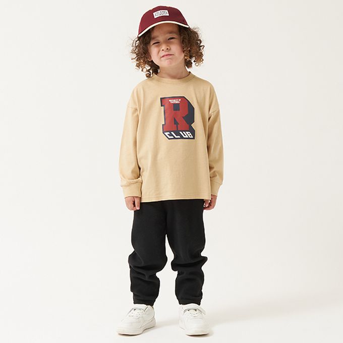 日本 b-ROOM - 休閒印花純棉長袖上衣-英文標語-摩卡