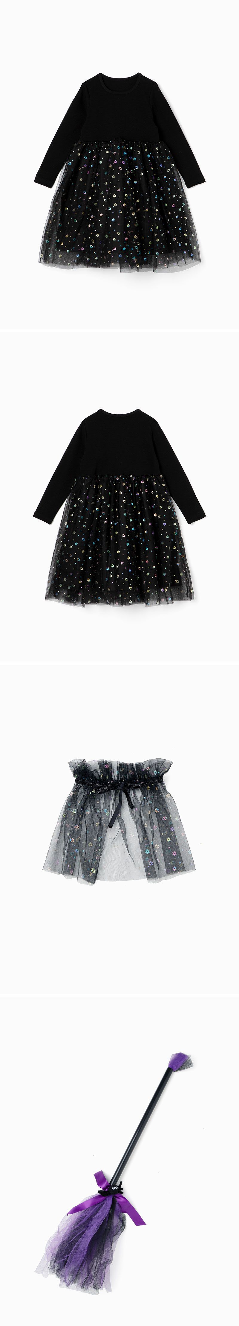 韓國 OZKIZ - 黑女巫造型洋裝(附網紗/掃把)-黑