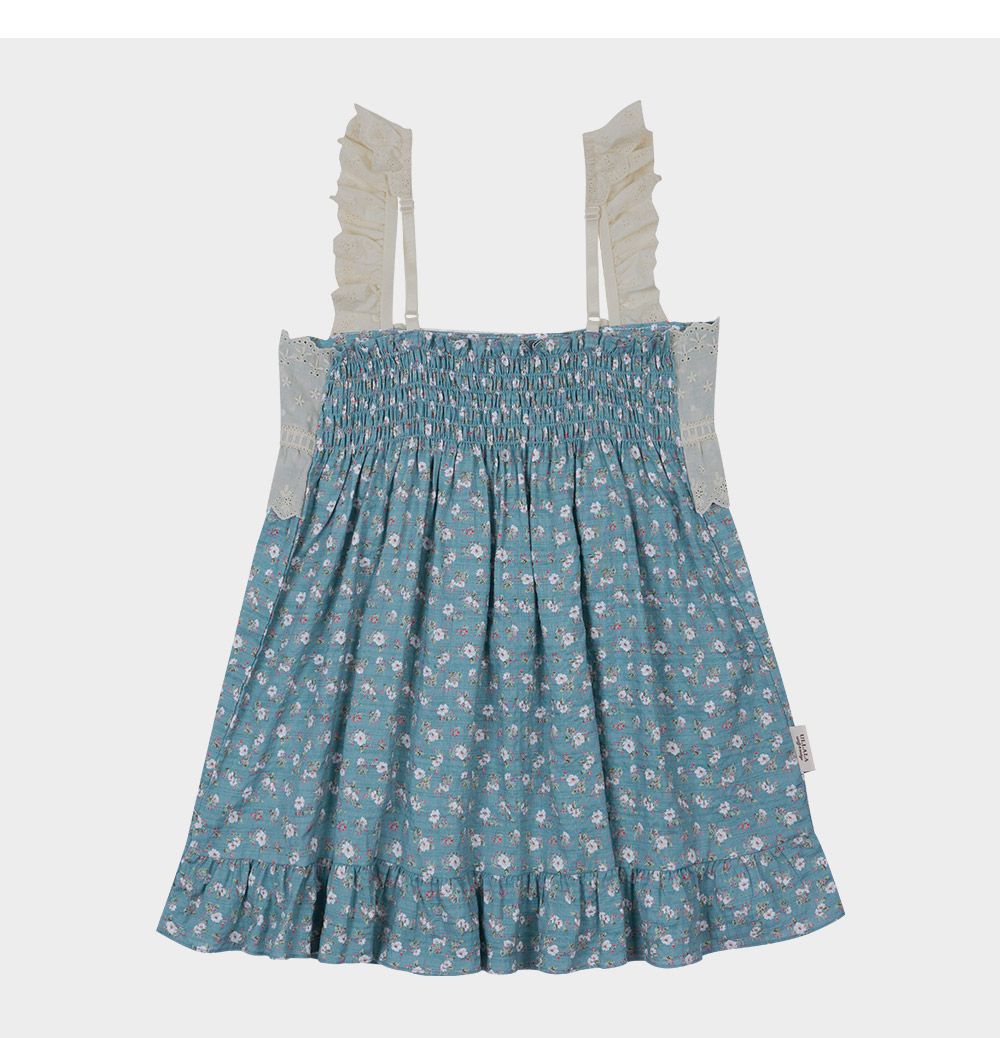 韓國 ULLALA - 蕾絲花邊無袖睡衣(兩件式)-藍 (FREE)