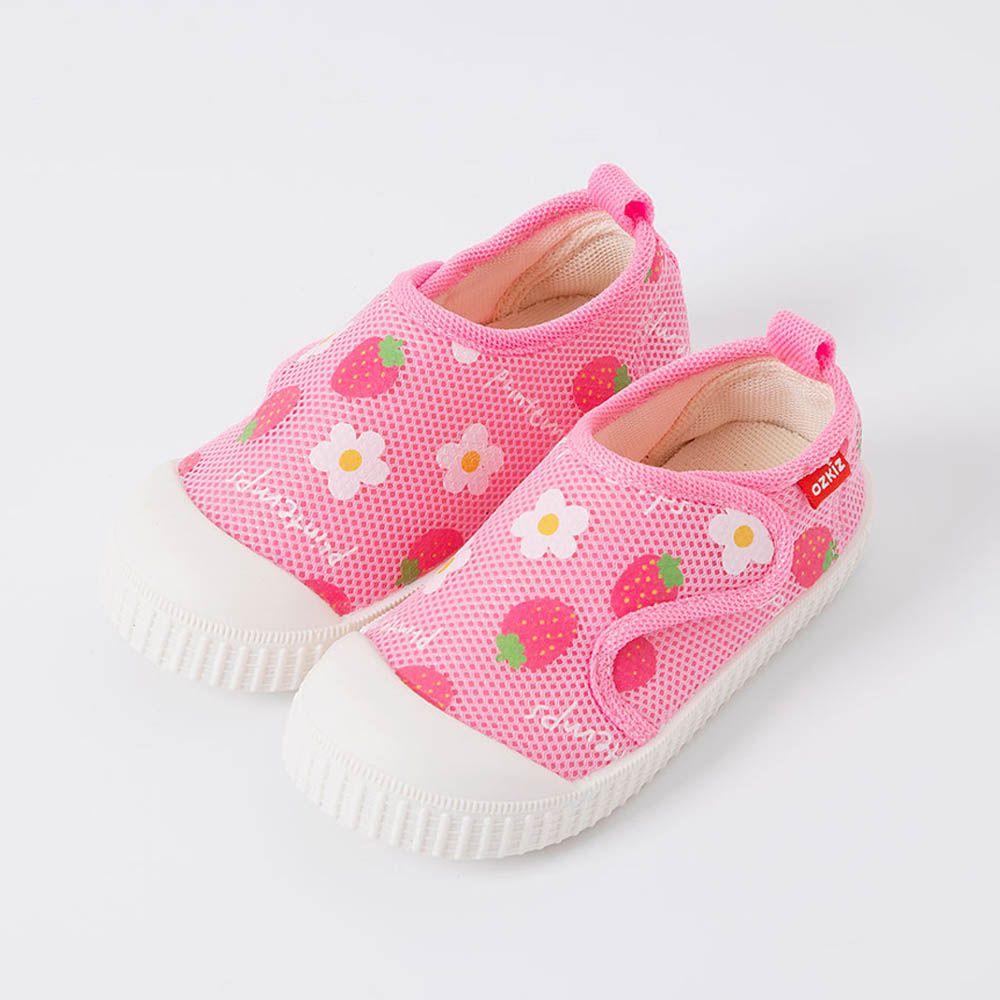 水陸兩穿！網眼透氣玩水沙灘鞋/休閒鞋-草莓花朵-粉