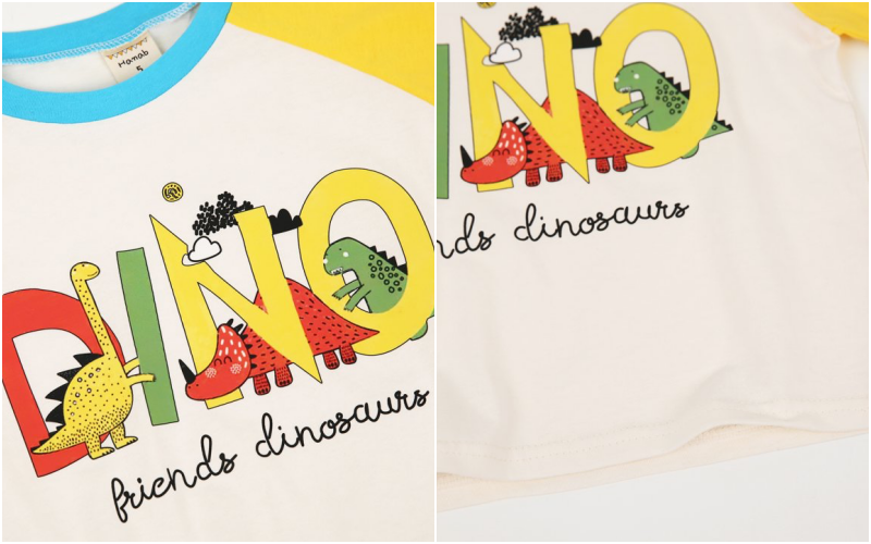 韓國 Hanab - DINO王國拼接色純棉T-黃