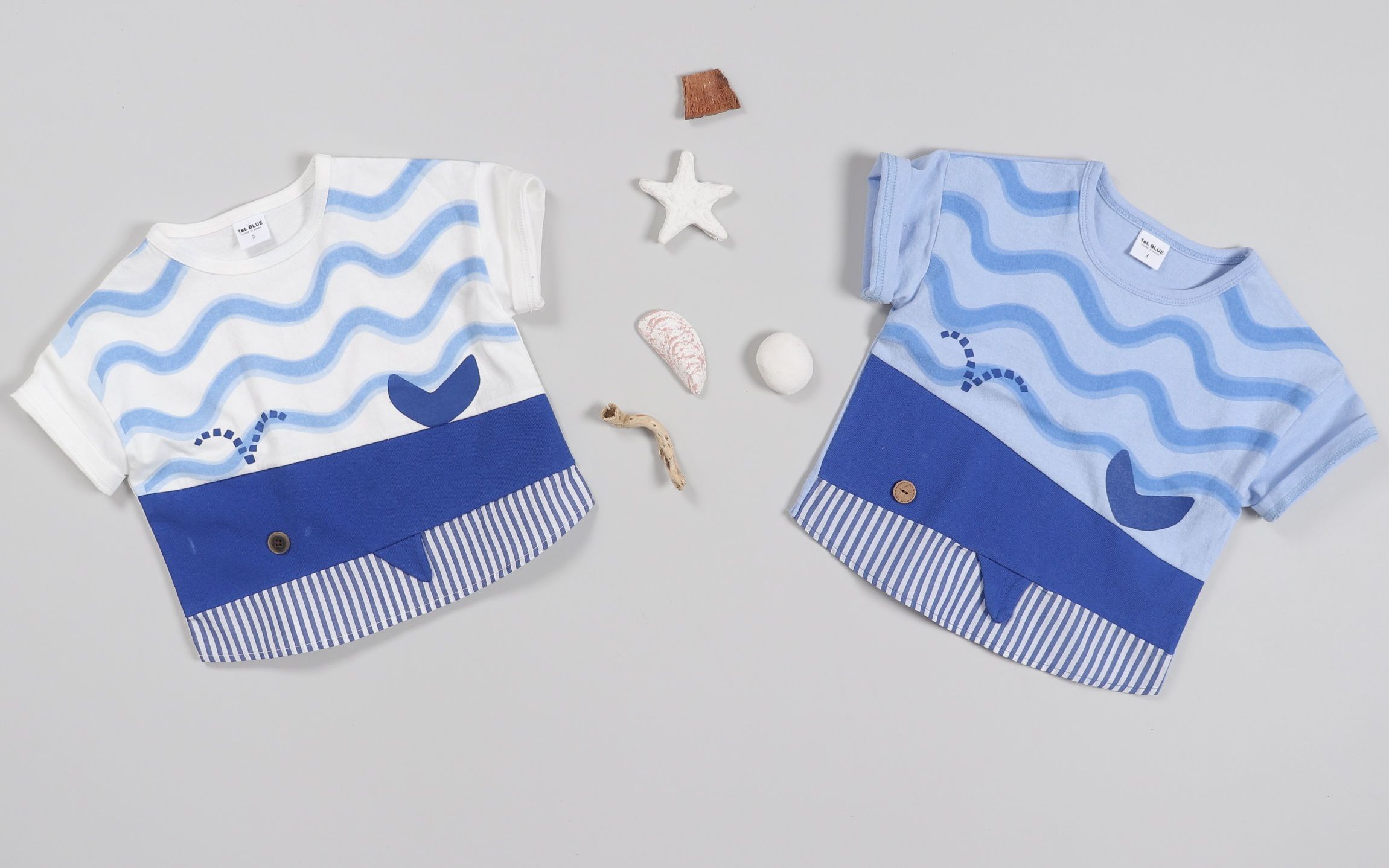 韓國 First Blue - 大海鯨魚T-白