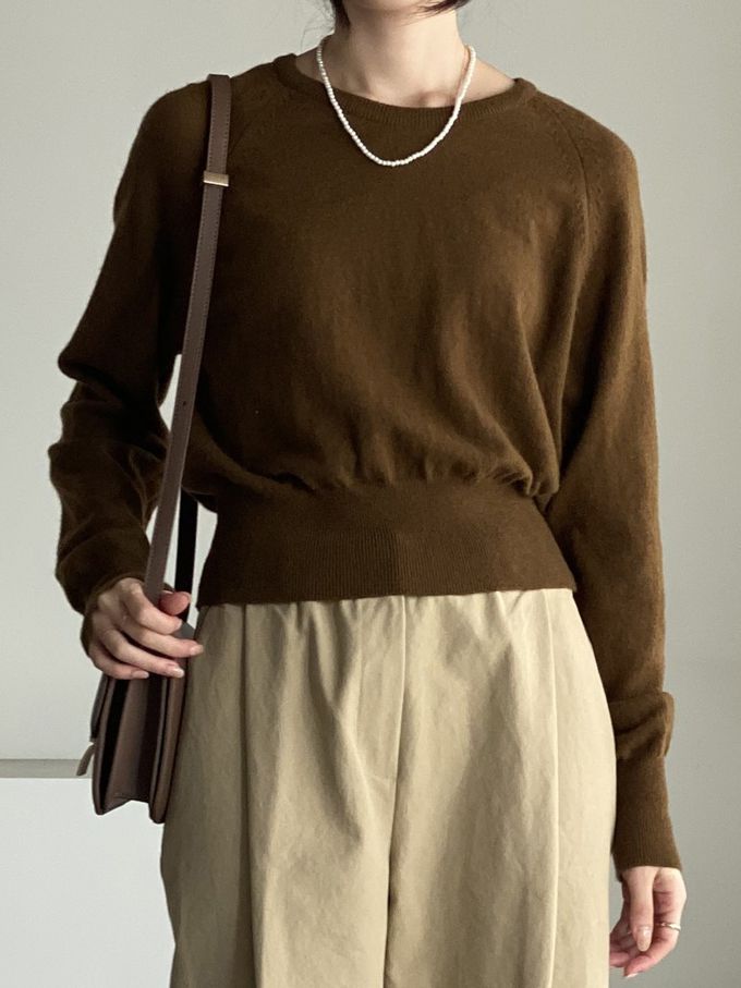 韓國女裝連線 - 喀什米爾混織針織上衣(不刺膚)-駝 (FREE)