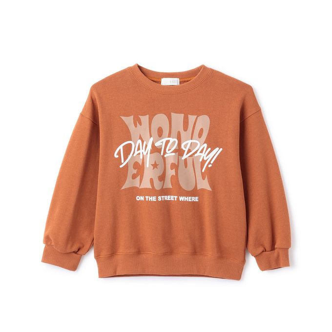 日本 b-ROOM - 100%棉 美式印花縮口大學長袖上衣-深藍