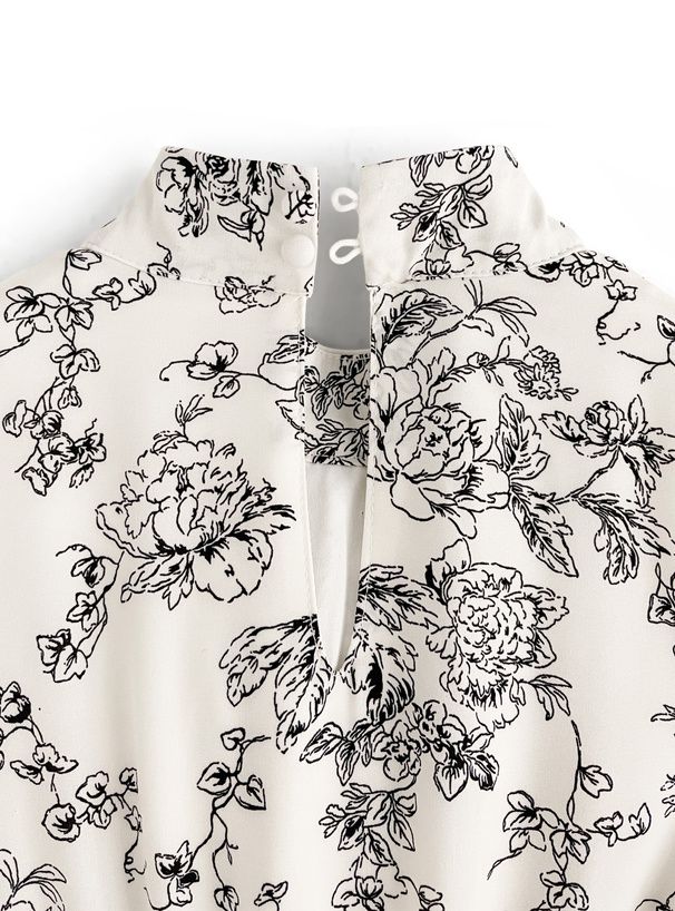 日本 GRL - 絕美氣質扭結收腰碎花洋裝-象牙杏