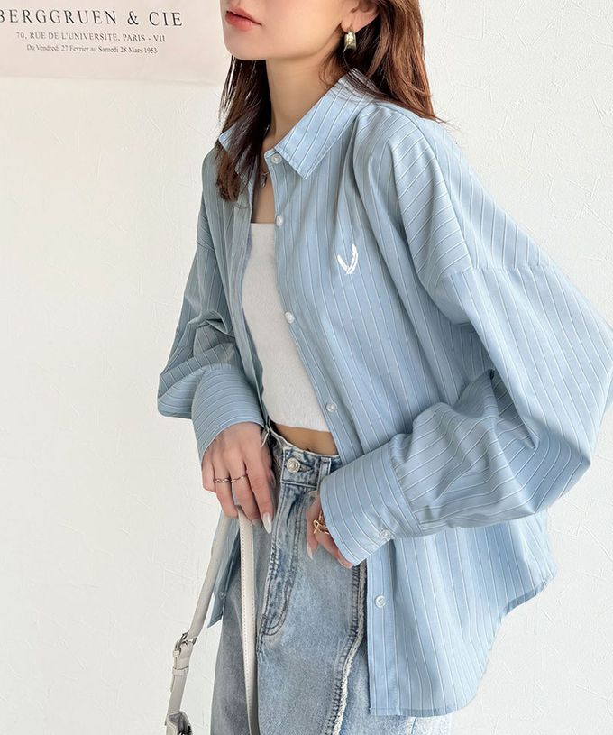 日本 Classical Elf - 羽毛logo刺繡 落肩率性襯衫-白