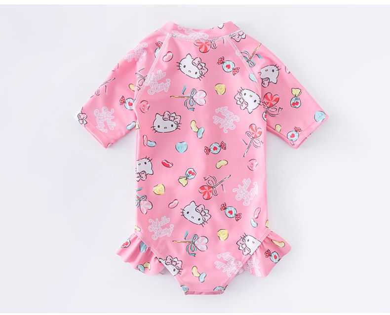 Hellokitty短袖連身泳裝-kitty與小熊-粉色