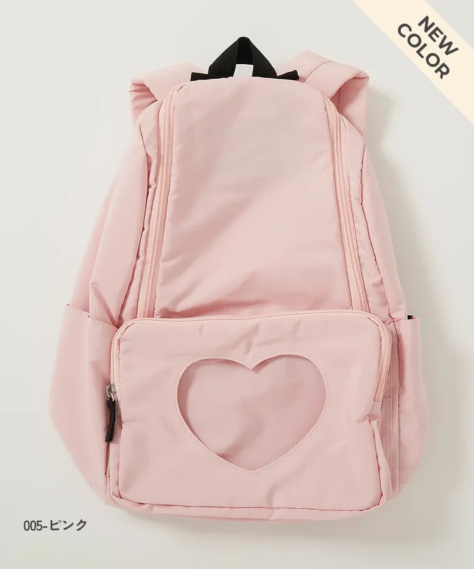 日本 devirock - 心型透明窗(娃包口袋)輕巧大容量後背包-附鏡子-冰藍