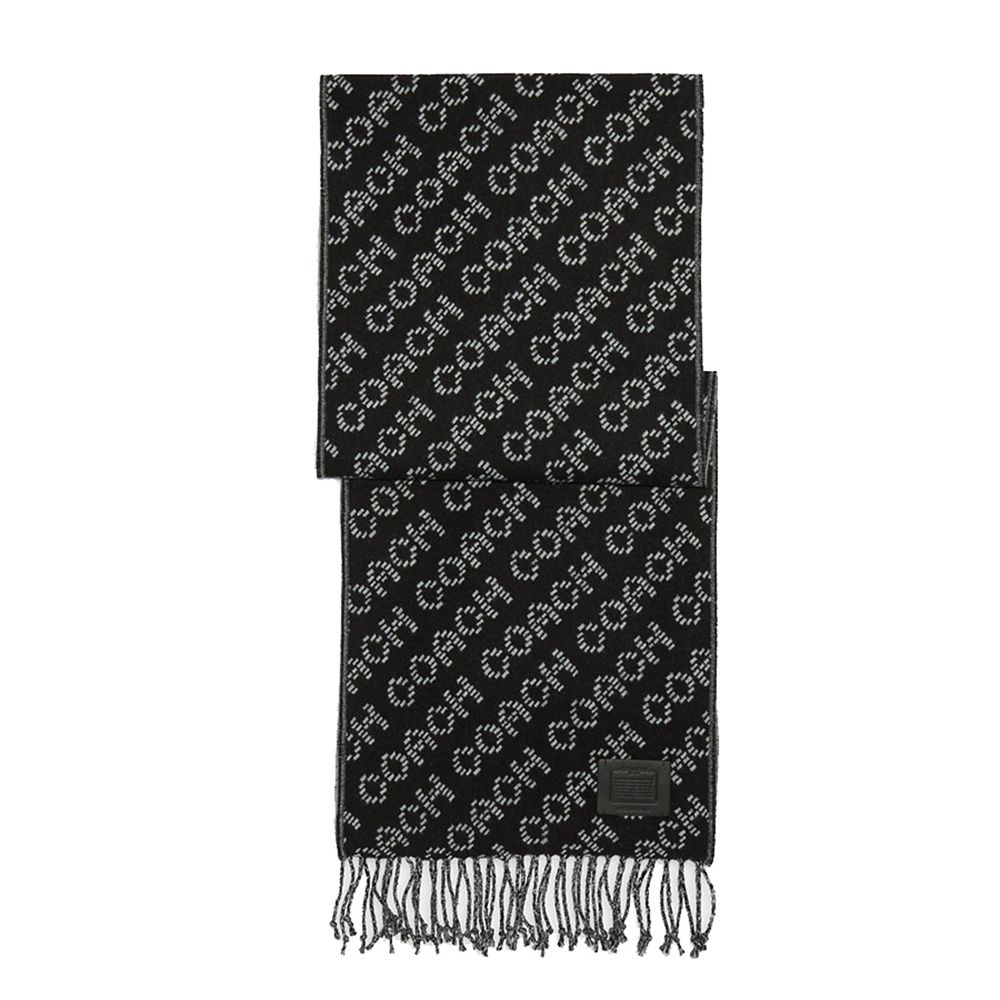 COACH - 滿版LOGO羊毛圍巾 (黑白)