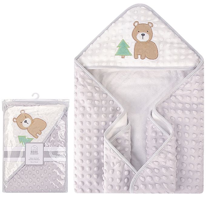 美國 Luvable Friends - 甜蜜寶貝超柔軟連帽泡泡毯/包巾/嬰兒被/安撫毯_75x75cm-熊寶貝