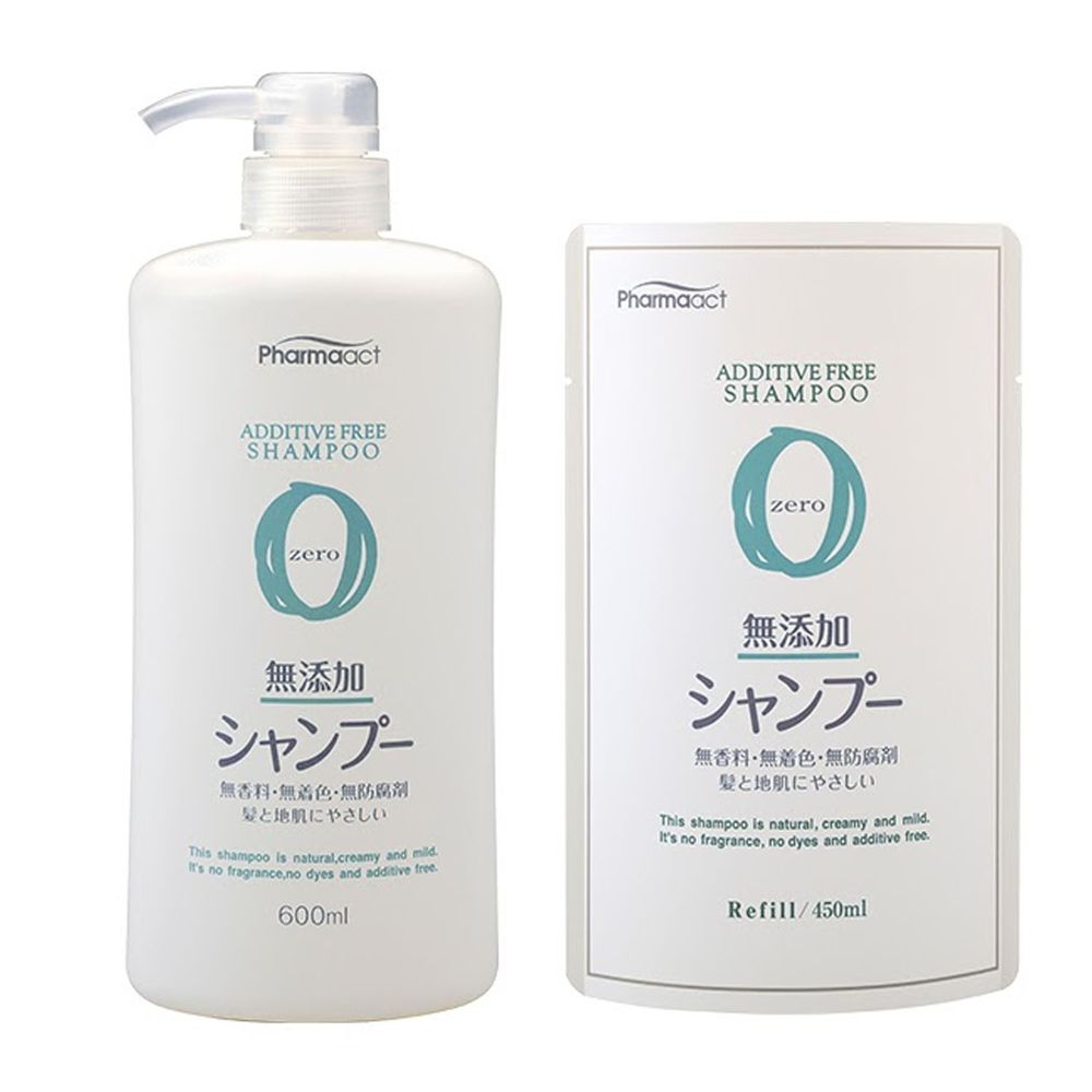 日本熊野油脂 KUMANO - PharmaACT 無添加洗髮乳-1瓶1補實用組-600ml*1+450ml*1