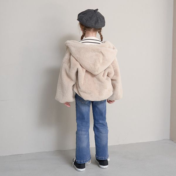 日本 Lycee mine - 泰迪熊蓬鬆感連帽外套-卡其米