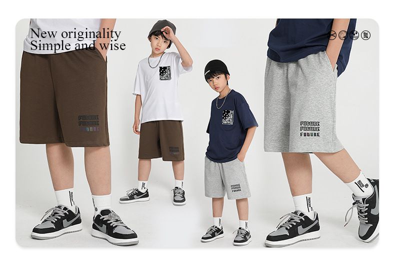 個性五分短褲-英文字母-灰色