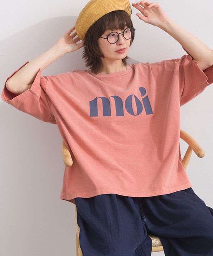 日本 Lupilien - 純棉復古刷色簡約落肩五分袖上衣-紫