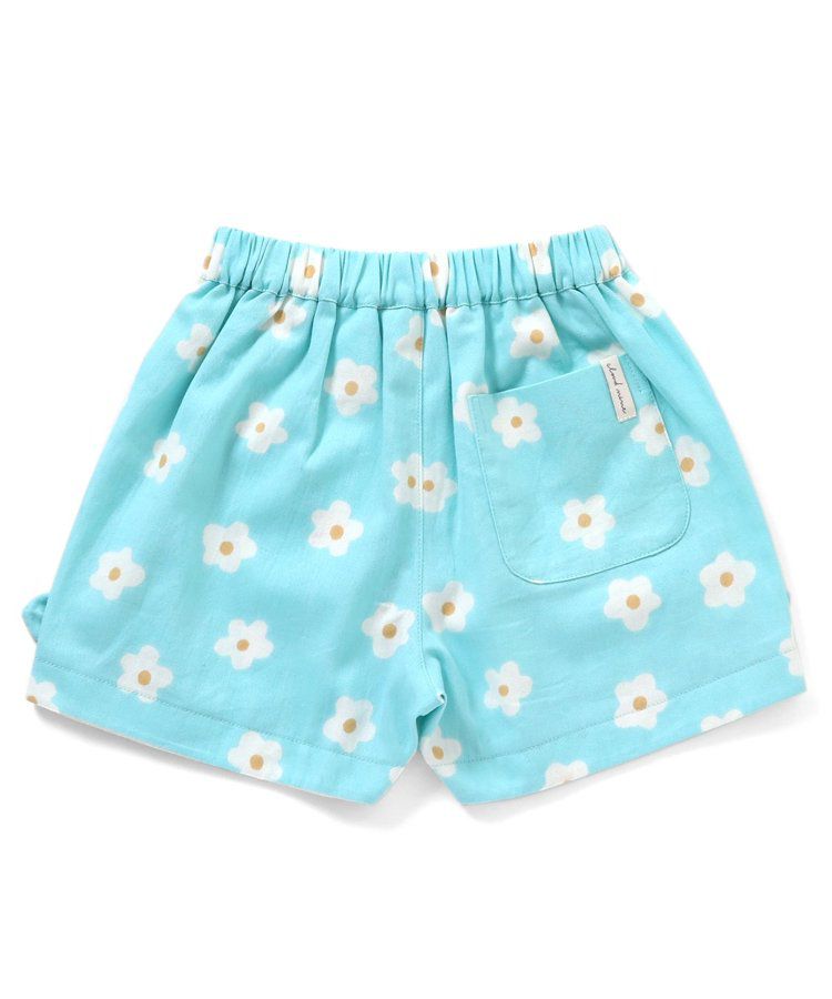 日本 apres les cours - 滿版印花夏天短褲(4分丈)-小花-水藍