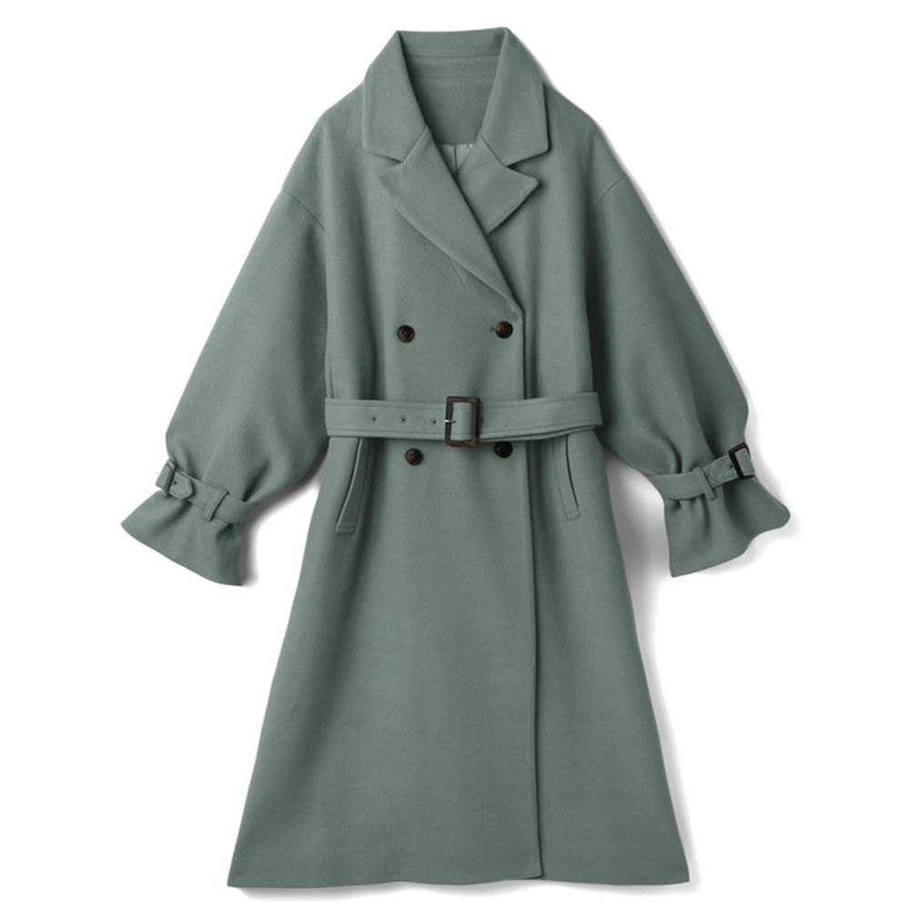 日本 GRL - 雙排釦長版大衣(附腰帶)-綠