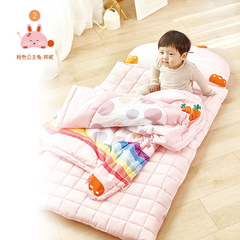 正韓Hello HiZoo - 純手工製莫代爾防蟎抗菌動物兒童睡袋(枕頭+睡墊+被子+收納袋)-粉紅兔