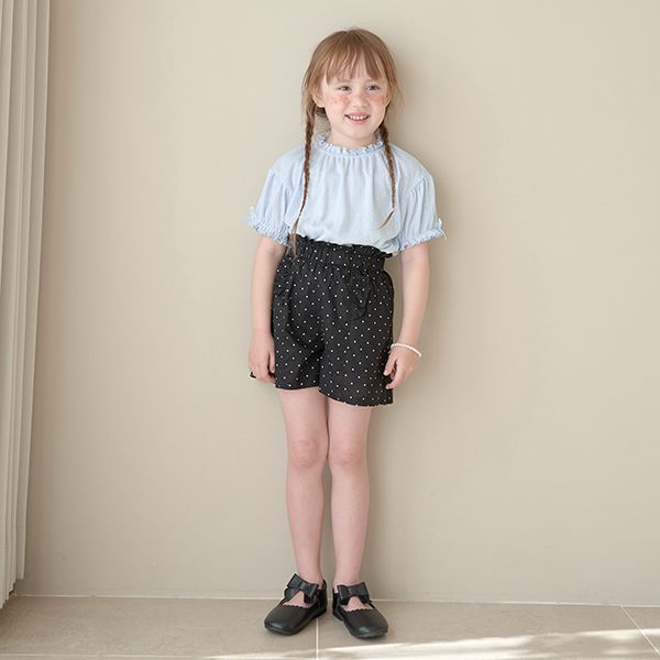 日本 Lycee mine - 可愛緹花泡泡短袖上衣-水藍