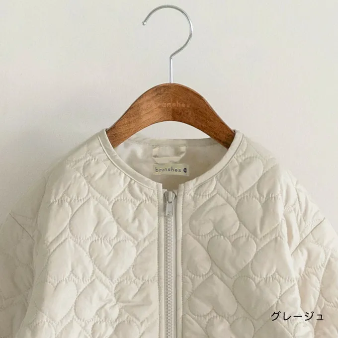 日本 BRANSHES - 甜美心型絎縫輕盈保暖無領外套(可機洗)-粉紅