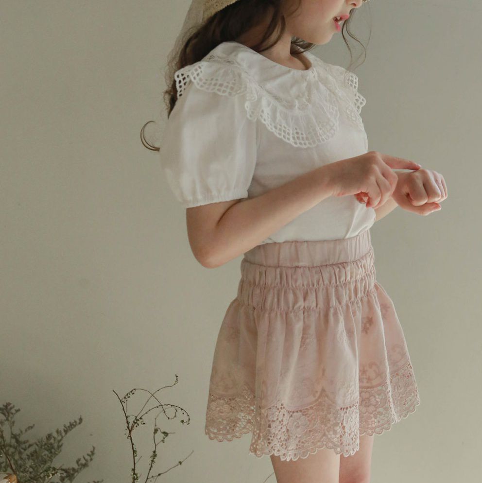 韓國 PuellaFLO - 蕾絲鏤空花瓣下襬褲裙-粉紅