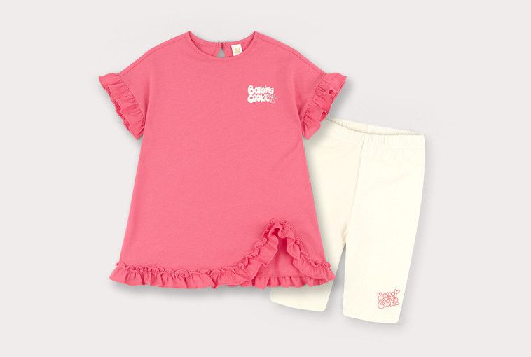 韓國 HEJMINI - 荷葉喇叭袖側邊微開衩套裝