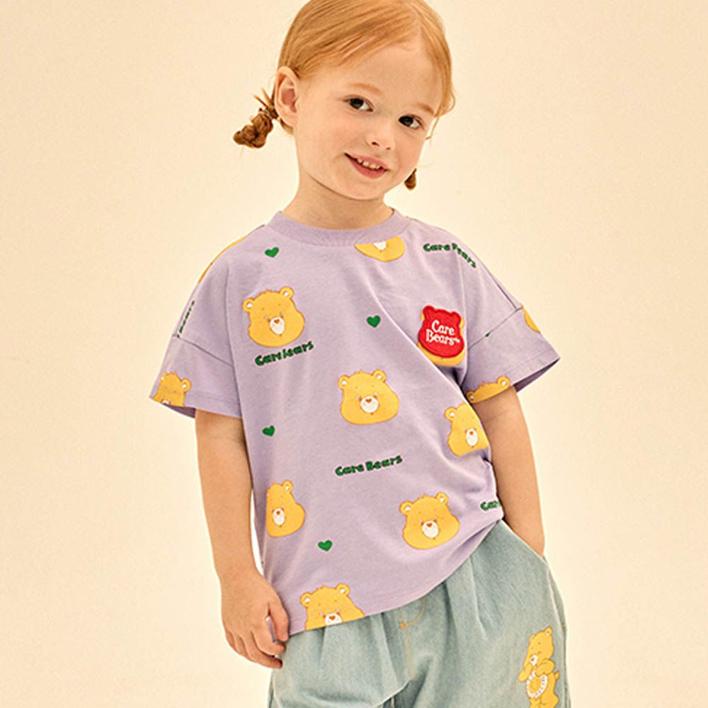 聯名款滿版熊熊短袖上衣-黃熊-薰衣草紫