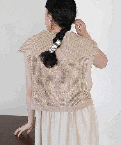 日本 Bou Jeloud - 拉鍊翻領針織背心-黑