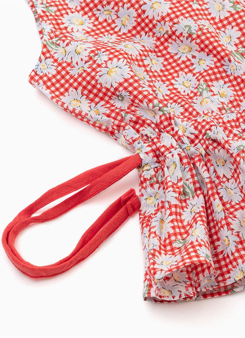 韓國 OZKIZ - 紅格子小白花無袖套裝