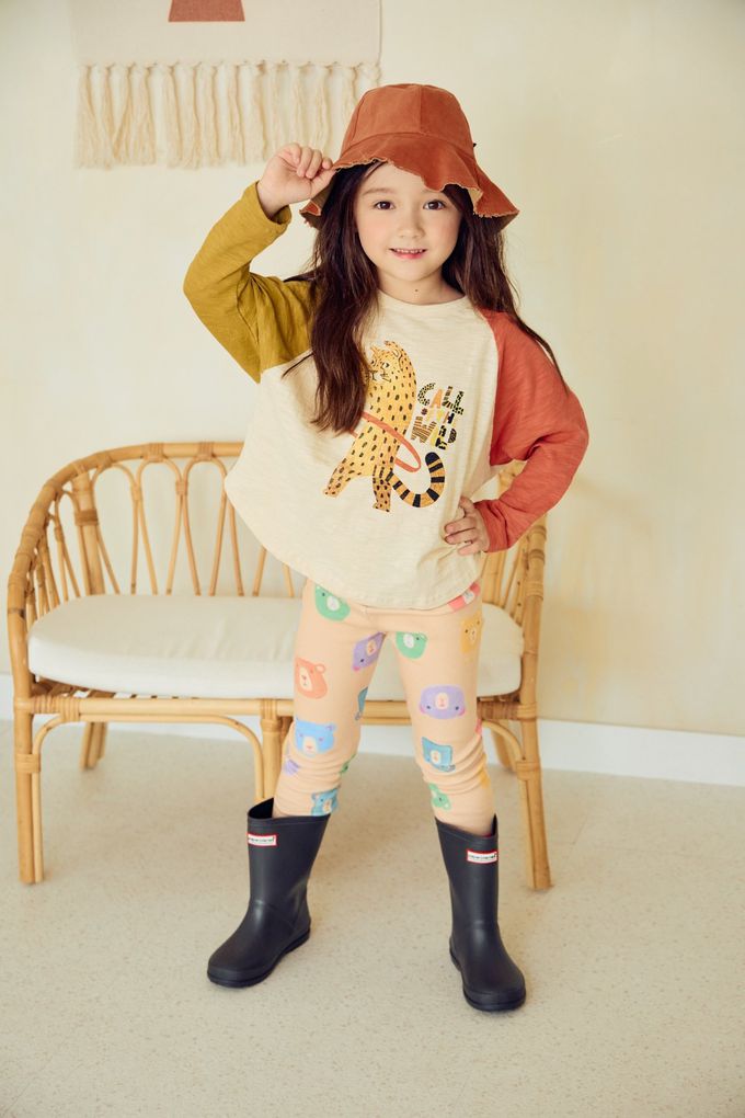 韓國 Mimico - 動物印撞色長袖上衣-呼拉圈花豹