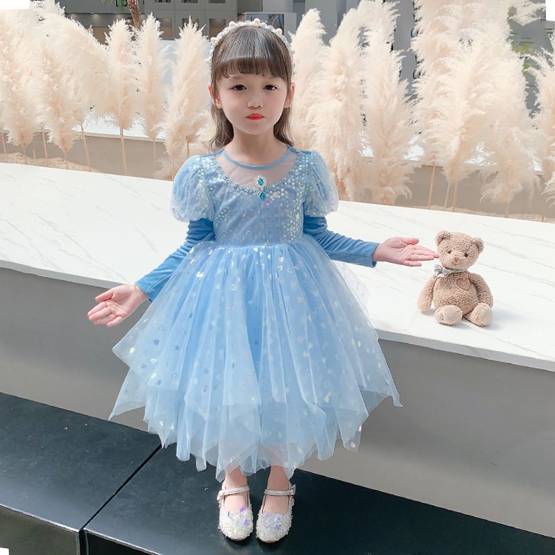 (不含披風)亮片不規則裙襬洋裝-冰雪藍