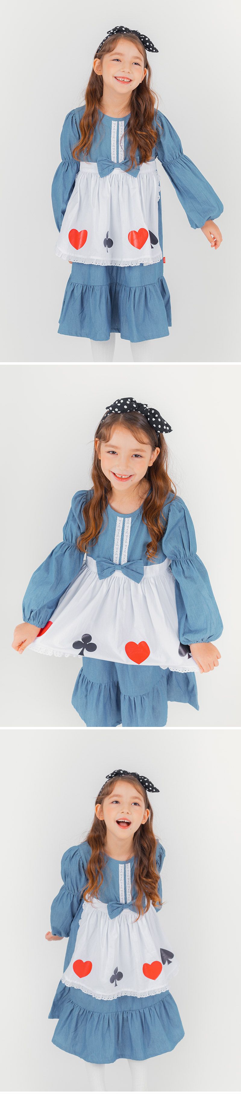 韓國 OZKIZ - (附髮飾)撲克圖案點綴連身洋裝