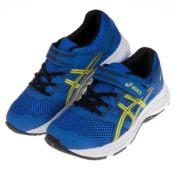 asics 亞瑟士 - 藍黃色慢跑兒童機能運動鞋
