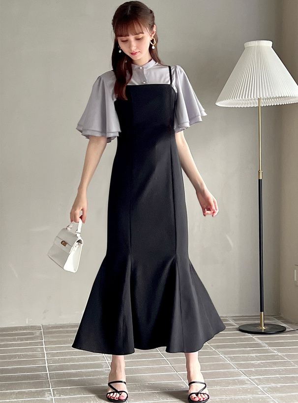 日本 GRL - 簡約立領層次短袖襯衫-藍灰 (F)