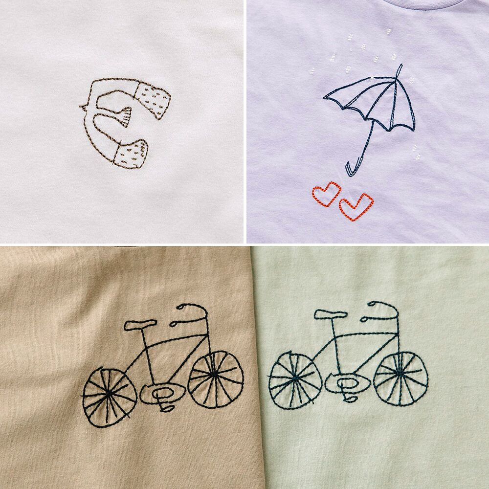 日本 ma lalumiere store - 純棉手繪風素雅短袖上衣-腳踏車-薄荷綠