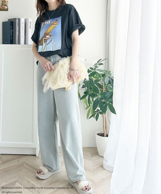 日本 Classical Elf - 設計師聯名 復古印花寬版T恤-跳水男孩-白