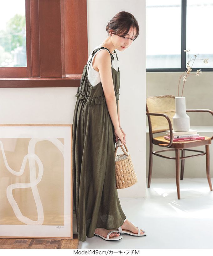 日本 Kobe Lettuce - 飄逸楊柳胸荷葉綁帶洋裝-(可調長度)-黑 (小M)