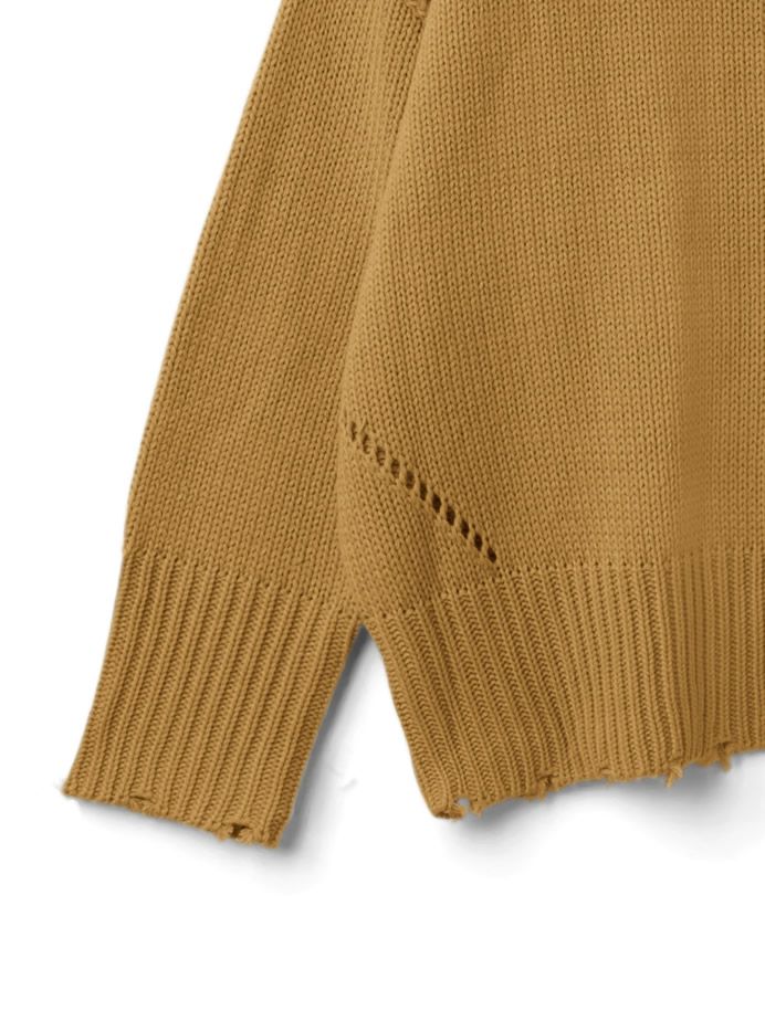 日本 GRL - 寬鬆修身線條微抓破邊衣領針織毛衣-時尚黑