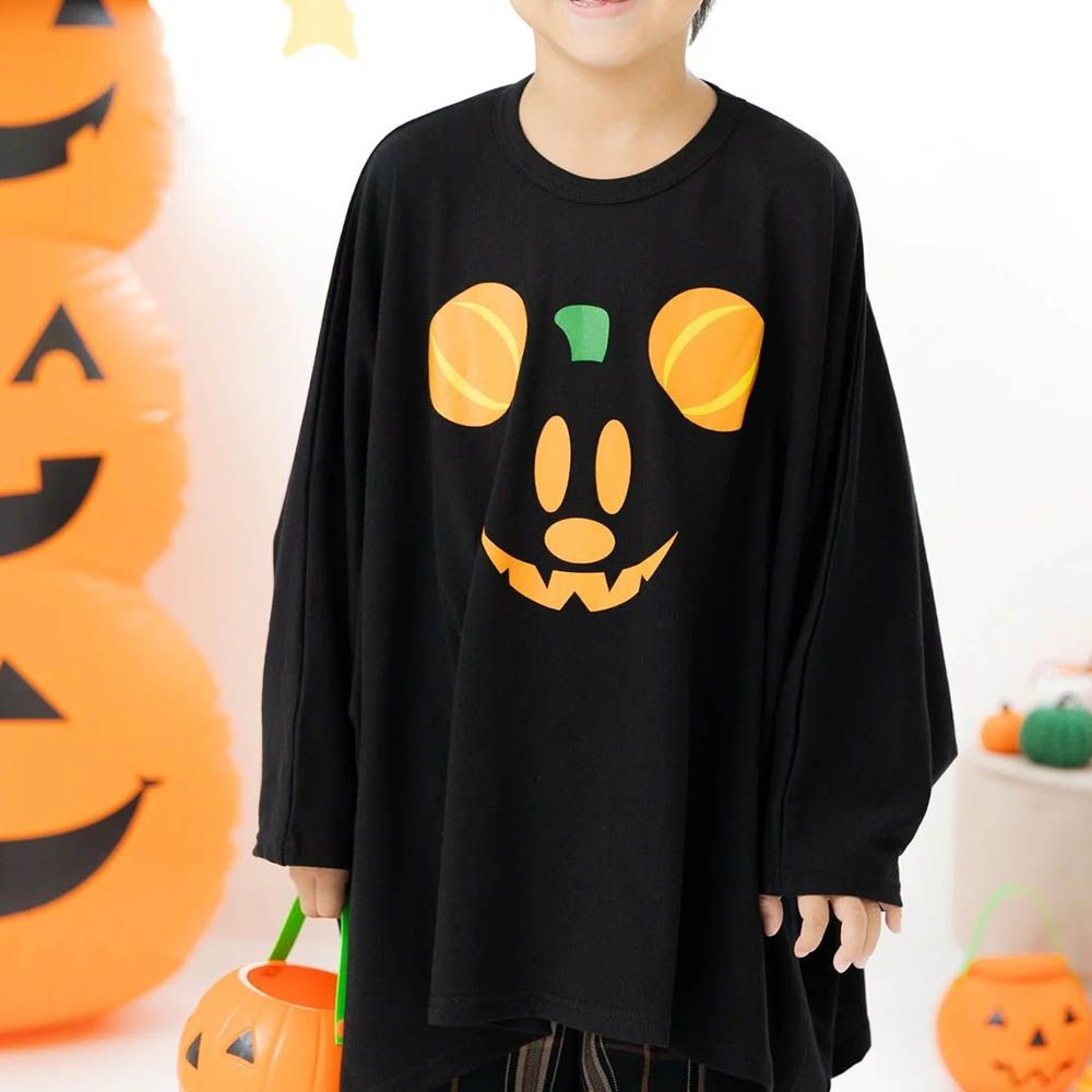 萬聖節聯名限定 寬鬆斗篷長袖上衣-卡通人物南瓜米奇-黑