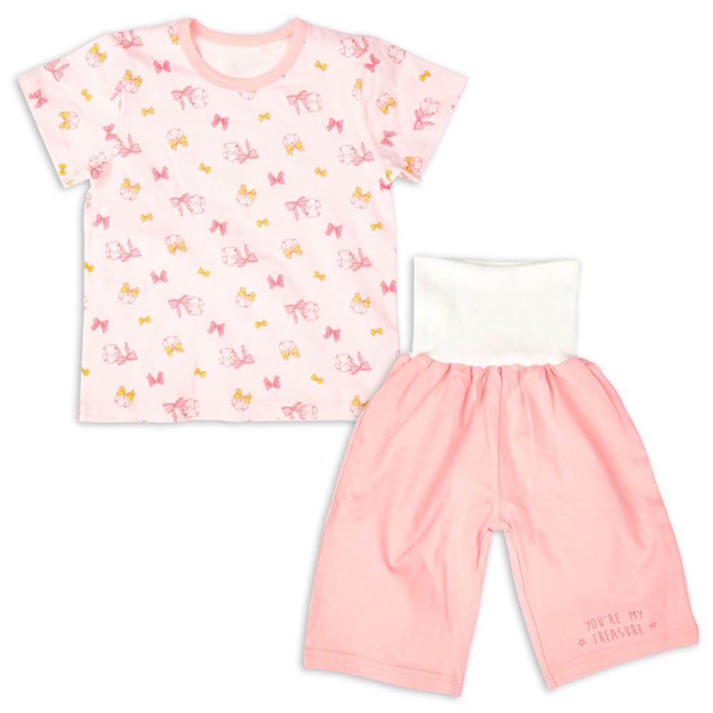 短袖家居服-附肚圍-粉紅色