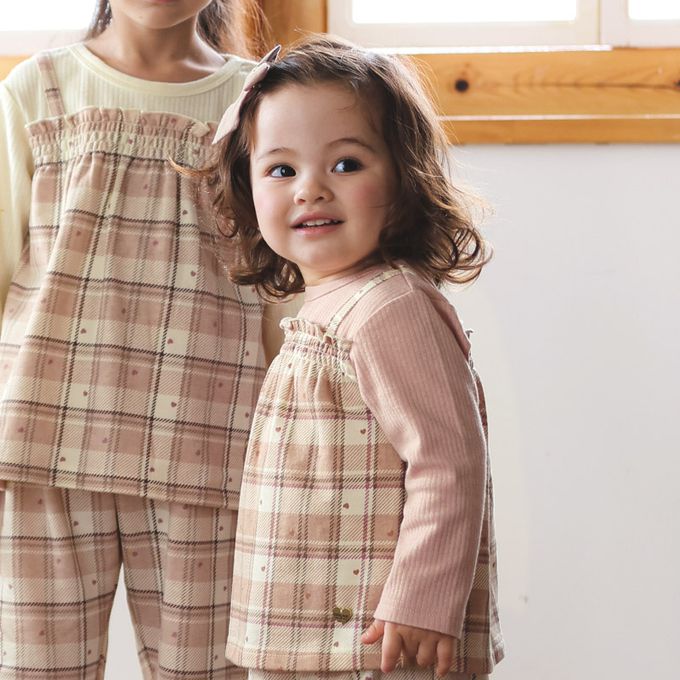 日本 ZOOLAND - 甜蜜愛心假二件格紋長袖上衣-格紋-粉紅