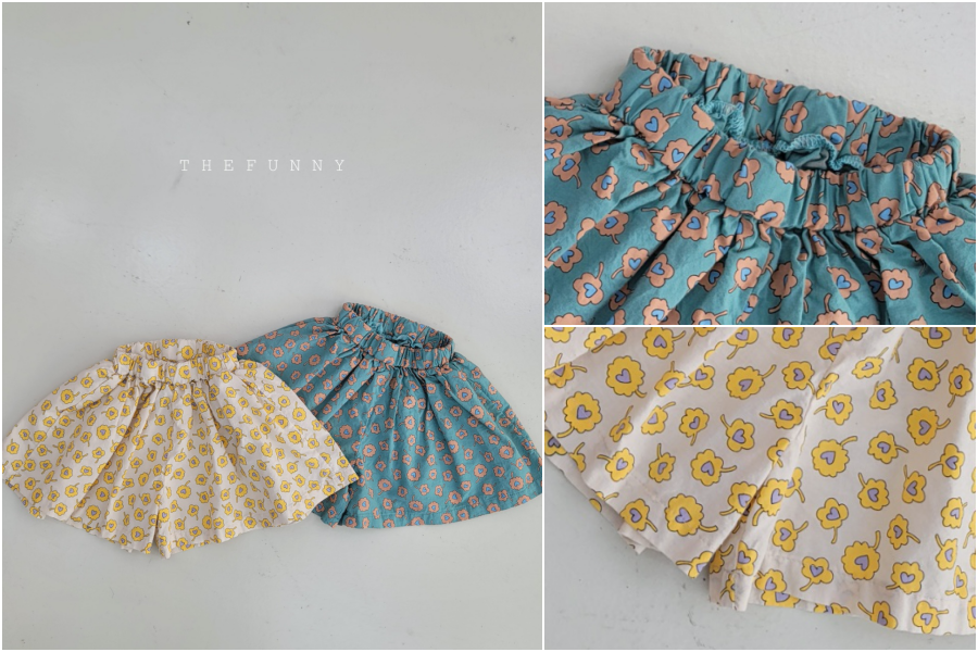 韓國 The Funny - 愛心花花褲裙-藍