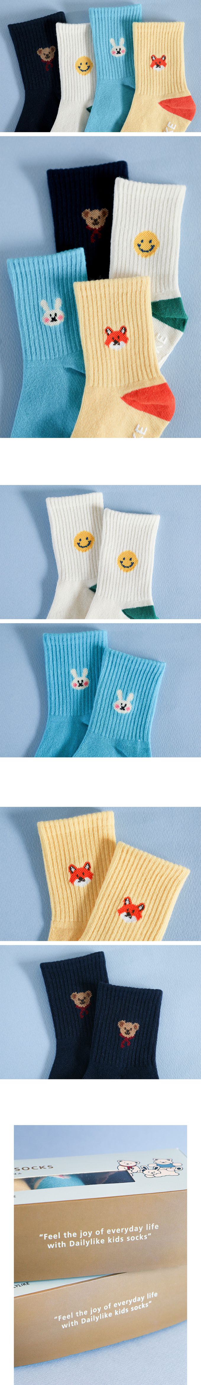 韓國 Daily Like - 兒童襪子/中筒襪4入組-小動物