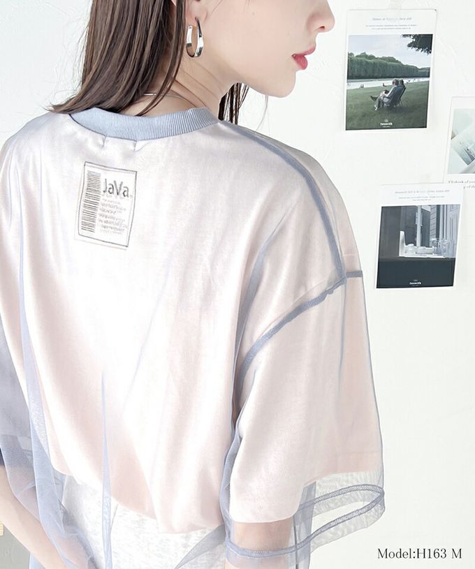 日本 Classical Elf - Java 薄紗層次酷甜五分袖上衣-白x灰紗