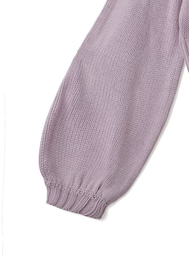 日本 GRL - V領珍珠釦泡泡袖針織外套-淺粉紫 (F)