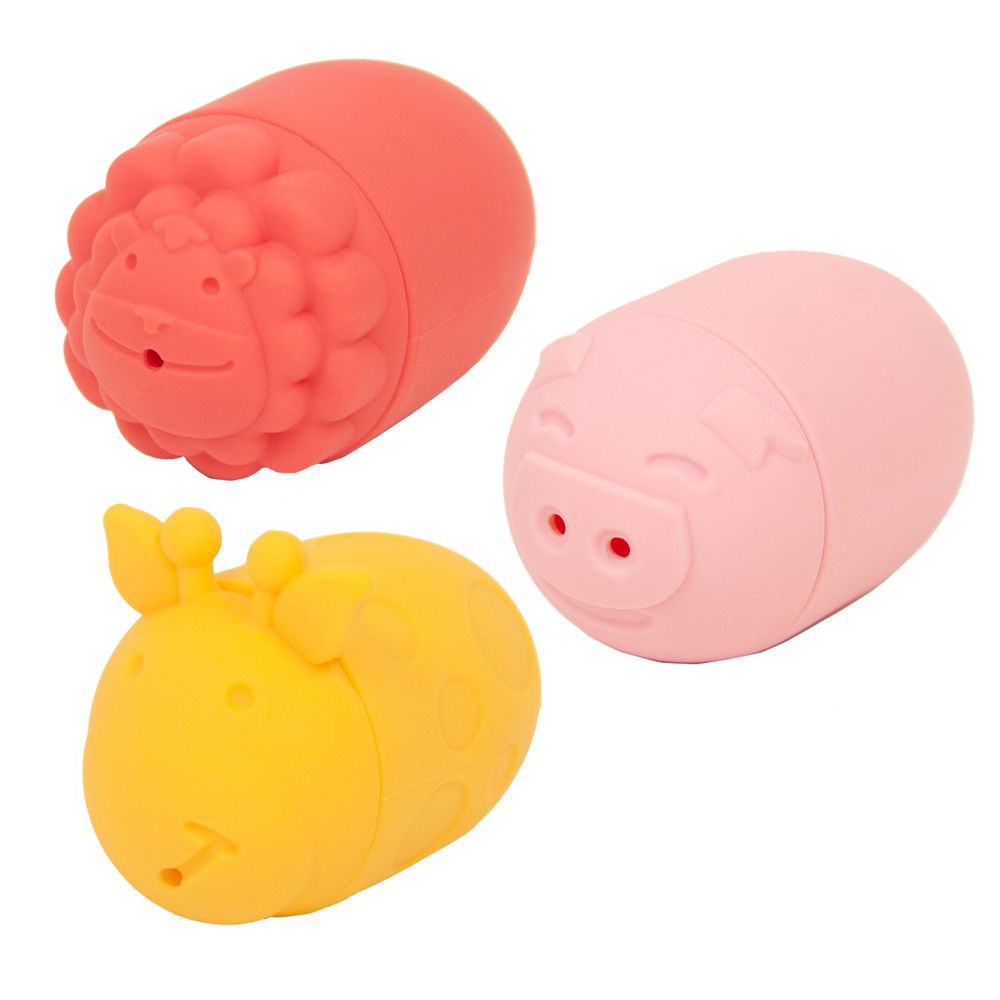 MARCUS＆MARCUS - 動物樂園矽膠噴水洗澡玩具-黃粉紅
