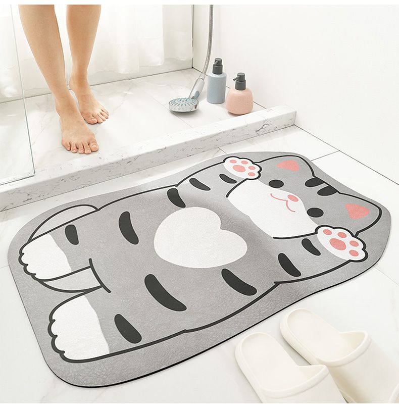 科技絨速乾防滑腳踏墊-小灰狗伸懶腰