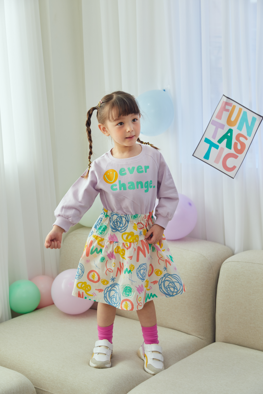 韓國 MINIATURE - 彩虹雛菊拼接縮腰洋裝-紫