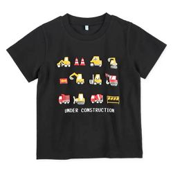 日本西松屋 - 彩色立體印花短袖上衣-工程車-黑