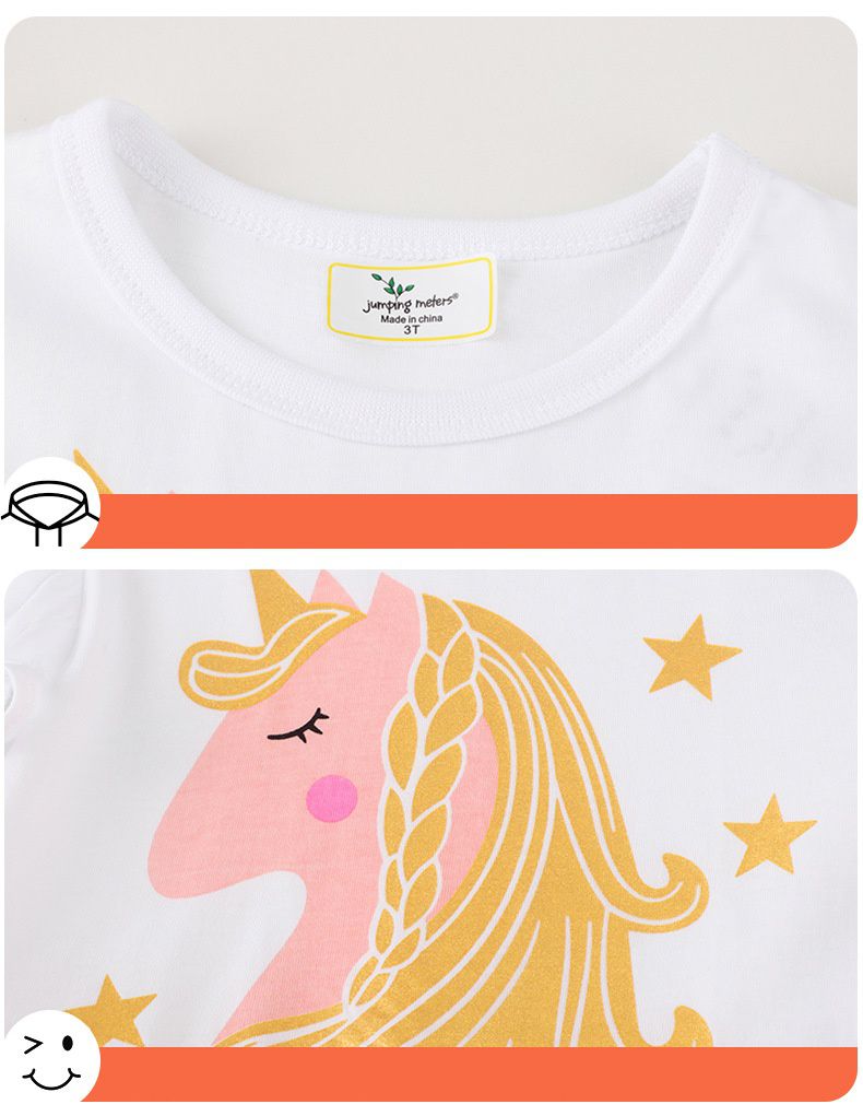 Jumping meters - 棉質圓領短袖網紗洋裝-獨角獸女王-白色