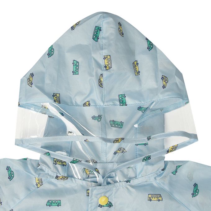 akachan honpo - 短斗篷式雨衣-汽車-藍色 (80~95cm)
